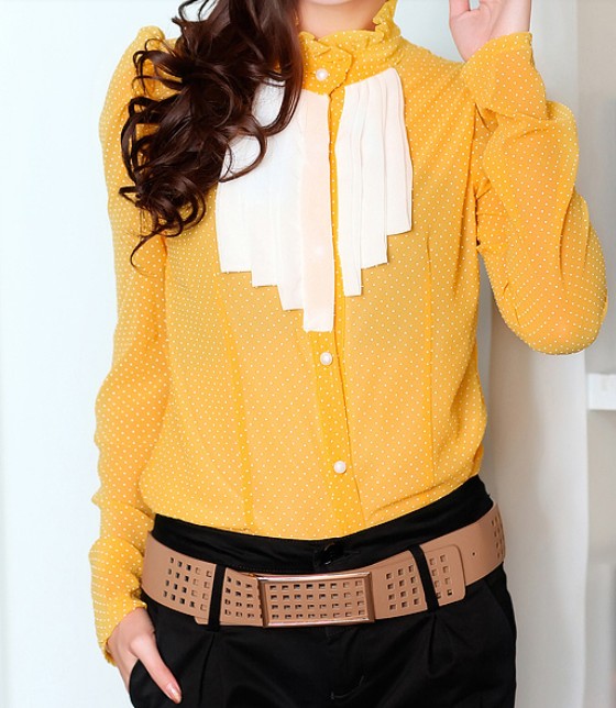 Women blouses yellow color with white tassels - Click Image to Close
